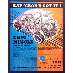 1970 VW Volkswagen Beetle EMPI diagram "World Famous Power" vintage print ad
